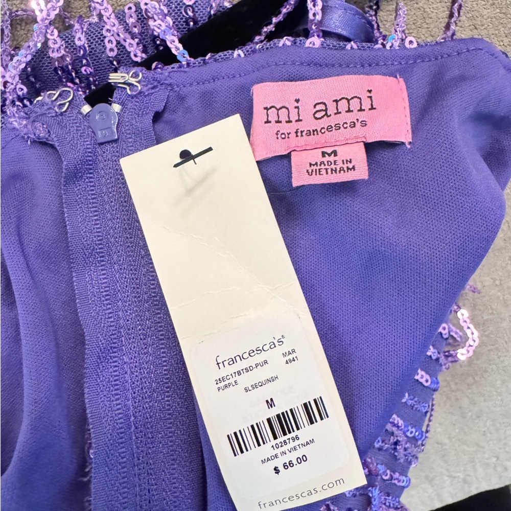 NWT Mi Ami x Francesca’s Purple Sequin Fringe Mini Dress - Picture 7 of 7